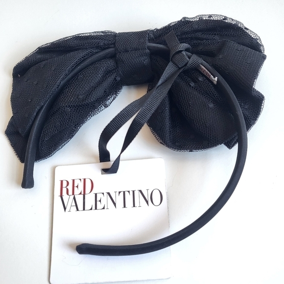 New Red Valentino Point D\'esprit Tulle Side Maxi Bow Black Headband New With Tag main image 6